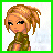 A 4-frame pixel art contact sheet of a cartoon female character with blonde hair, green top, and blue jeans, showing different body parts across frames including head, torso, legs, and text label.