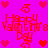 Pixelated pink background with red text and heart symbols repeating in a pattern