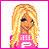 A 3x3 contact sheet of a pixelated animated icon featuring a blonde cartoon character in pink and black sportswear with visible text elements across frames.
