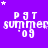 Purple background with white pixelated text 'PJT summer '09' repeated in a , surrounded by small white stars