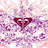 A pixelated heart-shaped icon with a dark red center and purple outline, set against a soft pink and white gradient background.