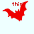 Red pixelated bat icon with 'thiri' text above, showing three distinct poses: left-wing extended, wings spread horizontally, and a crouched stance.