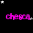 Black background with pink 'chesca' text repeated in three , white and gray stars scattered throughout