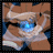 Pixelated character in brown and white striped shorts holds a glowing blue orb, transitioning through three distinct hand positions.