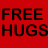 A 4x3 contact sheet of a red animated icon showing repeated "FREE HUGS" text with pink heart symbols in an alternating pattern across frames.
