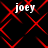 Red geometric lattice pattern with white text 'joey' repeated four times on black background.