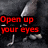 Animated sequence showing a figure in motion with red text overlays reading 'Open up your eyes', 'to the things around you', 'Cause you know that your heart is so close to', and 'Beating...' against dark background.