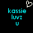 Pixelated cyan text 'kassie', 'luvz', and 'u' on black background with white heart symbol above, two identical static frames shown.
