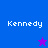 Pixelated text 'Kennedy' on blue and purple backgrounds with a star icon changing color between frames.
