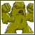Pixelated green slime monster with glowing orange eyes, raised fists, and a wide open mouth showing teeth, set against white background in 50x50 static icon format.