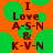 Orange background with green circles, dark red text reading "I Love A-S-N & K-V-N" in pixelated font.