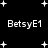 Black background with white pixelated text 'BetsyE1' repeated three times and scattered plus signs in various sizes.