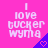 Pixelated text on bright pink background with blue triangular shapes containing heart symbols, arranged in a pattern