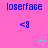 Pixelated blue text 'loserface' appears twice on a pink background with two blue '<8' symbols and two cyan hearts below.
