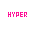 Pixelated text 'HYPER' appears in multiple colors across a white background with one gray rectangle at bottom-right.