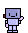 Pixelated robot with light purple body, dark red shoulder accents, and pink hands in various poses including raised arms, head tilts, and brown platform under feet.