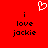 Red background with white pixelated heart above black text reading "i love jackie" in two identical vertical