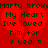 Red background with two identical broken heart icons displaying text about a 9-year relationship, each heart split vertically into red halves.