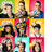 colorful square icons featuring various people in different poses and outfits, with two enlarged side-by-side views showing a person with short dark hair in profile