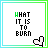 A 4x4 grid of animated AIM buddy icons showing the phrase "WHAT IT IS TO EURN" with changing green text and a small heart icon, each frame in a colored border.