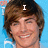A pixelated image of a person with brown hair against a blue background, featuring text overlays reading "I", "LOVE", and "ZAC EFRON!!" across different sections.