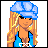 Animated contact sheet of a pixel art character in blue attire with text "i'm blue without you" across multiple frames showing different body parts and color variations.