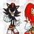 Pixelated character icons from Sonic the Hedgehog series displayed in a , featuring black spiky-haired figure with red accents, red-furred female with white gloves and green shorts, blue hedgehog with white gloves and red shoes, orange fox with white-tipped tail and red boots, pink hedgehog with white gloves and red dress
