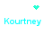 Cyan pixelated text "Kourtney" appears in four positions with two distinct cyan symbols above and below the text on a white background