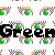 Pixelated green-eyed with black text overlays reading 'Green Eyed' and 'Girl', featuring repeated eye motifs in pink, gray, and orange tones