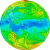 A circular pixelated icon with a gradient of green, blue, and yellow hues forming an abstract pattern against a gray background.