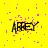 Yellow background with scattered pink pixels and black text reading 'ABBEY' in a distorted, glitchy style