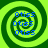 Four identical spiral patterns with green and yellow hues, each containing three lines of blue text reading 'otiss' in a pixelated font.