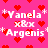 Pixelated pink background with red heart shapes and white text reading 'Yanela xBx Argenis' repeated in a pattern