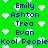 Green background with white pixelated hearts and blue text listing names in two , repeated vertically