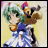 A pixelated contact sheet showing two frames of an animated buddy icon featuring a chibi anime character with green hair and blue dress, alongside text reading "Anime IM" on black background.
