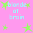 Pixelated pink background with light blue text 'blonde at brain' and green star shapes scattered throughout.
