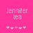 Pixelated text 'Jennifer Lea' on bright pink background with five pink heart symbols below, showing animation change in heart positions.