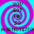 Pixelated cyan and magenta spiral background with black text reading YOU GOT ME SO HYPNOTIZED repeated in four quadrants.
