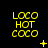 Yellow pixelated text "LOCO HOT COCO" on black background with animated symbols changing across frames.