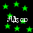 Green stars float against a black background with repeated white text reading 'Alt co' in pixelated font.