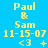 Yellow text on blue background shows 'Paul & Sam 11-15-07 <3' with animated symbols changing across frames.