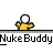 Animated contact sheet showing sequential frames of a pixel-art buddy icon featuring yellow stick figures and nuclear explosion effects with repeated "Nuke Buddy" text.