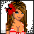 A 4-frame pixel art contact sheet showing a cartoon woman in red and white attire with a flower accessory, holding a bag, and text reading "Lady in red".