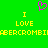 Green background with yellow text reading "I LOVE ABERCROMBIE" and a pink pixelated heart above the text.