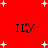 Red background with white plus signs and four instances of the text 'ILY' in black, each with a pixelated effect.