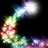 A pixelated image shows a colorful, abstract shape with green and purple hues against a black background.
