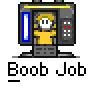 Animated contact sheet of a pixel art buddy icon showing a yellow stick figure inside a computer monitor with changing screen content and size options.