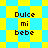 Pixelated text 'Dulce mi bebe' on a blue and yellow checkered background with diamond-shaped patterns.