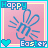 A 4-frame animated contact sheet of a pixel art Easter icon featuring a blue hand gesture, pink background, and heart symbols changing color across frames.