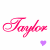 Pink cursive 'Taylor' text with colored heart symbols in various positions